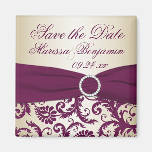 Plum and Champagne Damask Wedding Favor Magnet