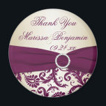 Plum and Champagne Damask Wedding Favor Magnet<br><div class="desc">This plum and champagne damask thank you wedding favor magnet has a vervalste ribbon and jewels. It matches the wedding uitnodiging shown below. If there are any other matching items you require,  please email your request to niteowlstudio@gmail.com.</div>