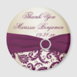 Plum and Champagne Damask Wedding Favor Magnet<br><div class="desc">This plum and champagne damask thank you wedding favor magnet has a vervalste ribbon and jewels. It matches the wedding uitnodiging shown below. If there are any other matching items you require,  please email your request to niteowlstudio@gmail.com.</div>