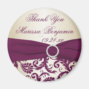 Plum and Champagne Damask Wedding Favor Magnet