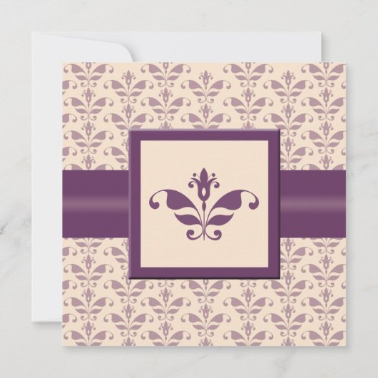 Plum and Champagne Damask Wedding Invitation Kaart (Achterkant)