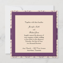 Plum and Champagne Damask Wedding Invitation Kaart