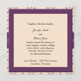 Plum and Champagne Damask Wedding Invitation Kaart