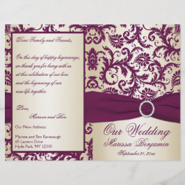 Plum and Champagne Damask Wedding Programme