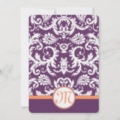 Plum and Coral Damask Wedding Invitations Kaart (Achterkant)
