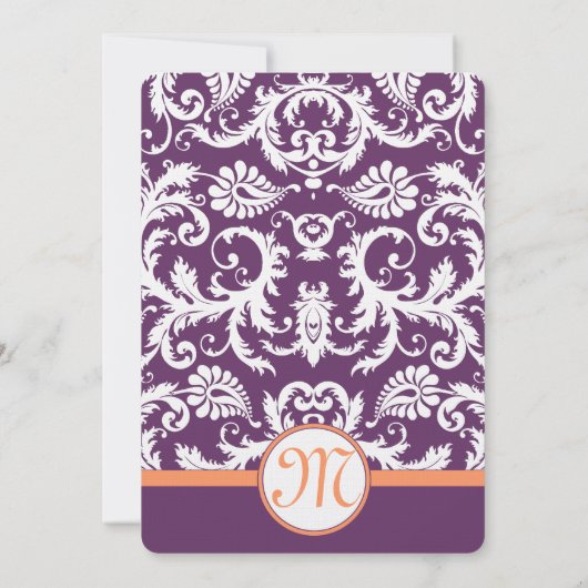 Plum and Coral Damask Wedding Invitations Kaart (Achterkant)