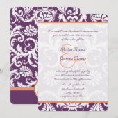 Plum and Coral Damask Wedding Invitations Kaart (Voorkant / Achterkant)