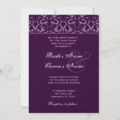 Plum and Eggplant Paars Damask Wedding Kaart (Voorkant)