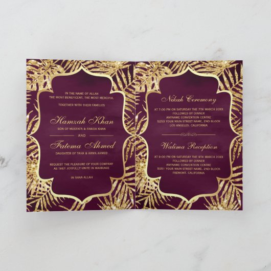Plum and Gold Glitter Date Palm Muslim Wedding (Binnen)