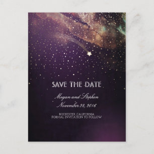 Plum and Gold Shooting Star Night Save the Date Aankondigingskaart