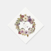 Plum and Ivory Floral Waterverf Wedding Napkins Servet (Hoek)