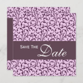 Plum and Lila Swirl Monogram Weddenschap Save The Date (Voorkant / Achterkant)