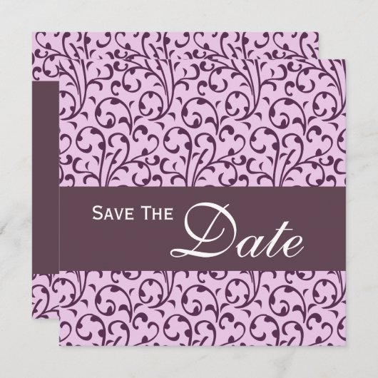 Plum and Lila Swirl Monogram Weddenschap Save The Date (Voorkant / Achterkant)