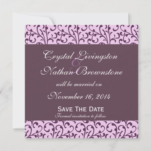 Plum and Lila Swirl Monogram Weddenschap Save The Date (Achterkant)