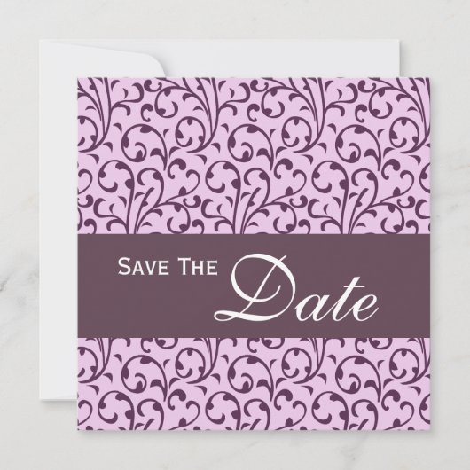 Plum and Lila Swirl Monogram Weddenschap Save The Date (Voorkant)