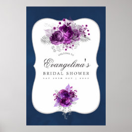 Plum and Navy Floral Vrijgezellenfeest Welkom Poster