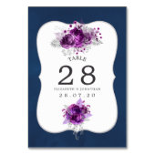 Plum and Navy Floral Wedding Table Number Kaart (Achterkant)