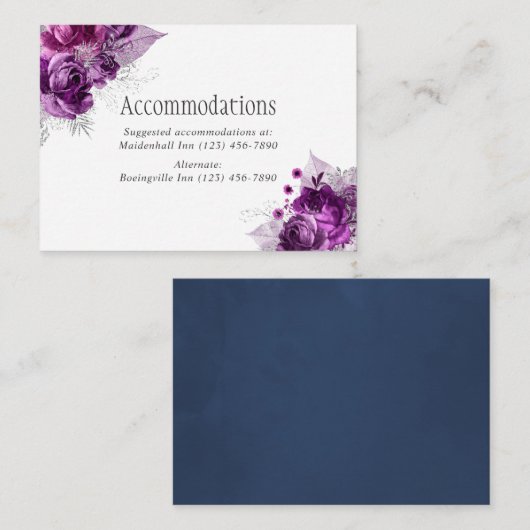 Plum and Navy Waterverf Wedding Accommodations Informatiekaartje (Voorkant / Achterkant)