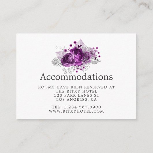 Plum and Navy Waterverf Wedding Accommodations Informatiekaartje (Voorkant)
