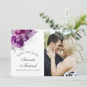 Plum and Navy Waterverf Wedding Save the Date (Staand voorkant)