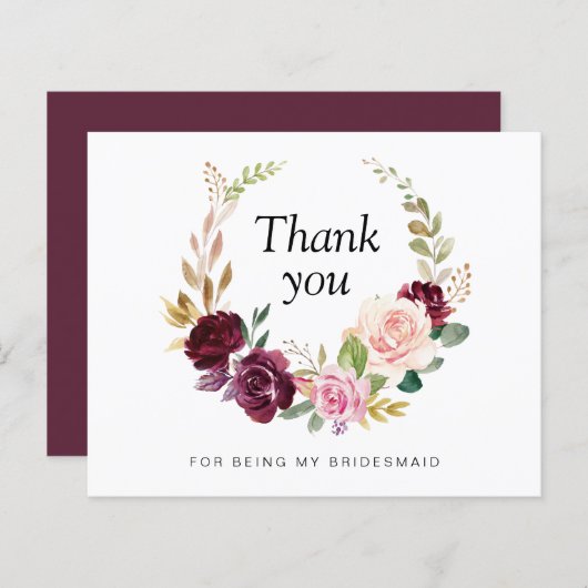 Plum and paarse floral Bridesmaid Dank u wel (Voorkant / Achterkant)