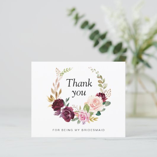 Plum and paarse floral Bridesmaid Dank u wel (Staand voorkant)