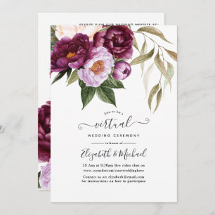 Plum and Pastel Violet Floral Virtual Wedding Kaart