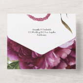 Plum and Pastel Violet Waterverf Floral Wedding All In One Uitnodiging (Achterkant)