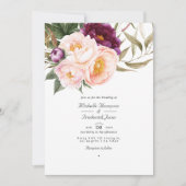 Plum and Peach Floral QR Code RSVP Weddenschap Kaart (Voorkant)