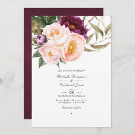 Plum and Peach Floral QR Code RSVP Weddenschap Kaart