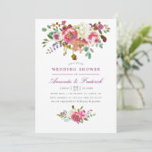 Plum and peach Floral Wedding Shower Invitation Kaart (Staand voorkant)