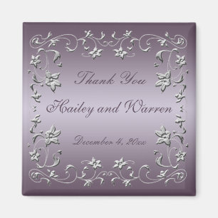Plum and Pewter Floral Wedding Favor Magnet
