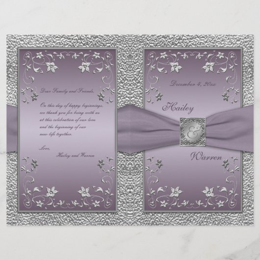 Plum and Pewter Floral Wedding Programme (Voorkant)