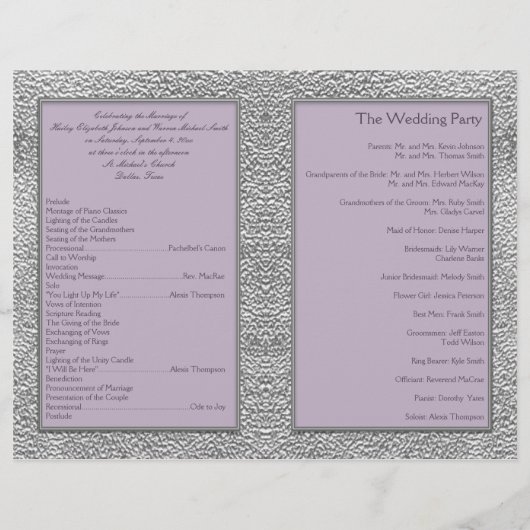 Plum and Pewter Floral Wedding Programme (Achterkant)
