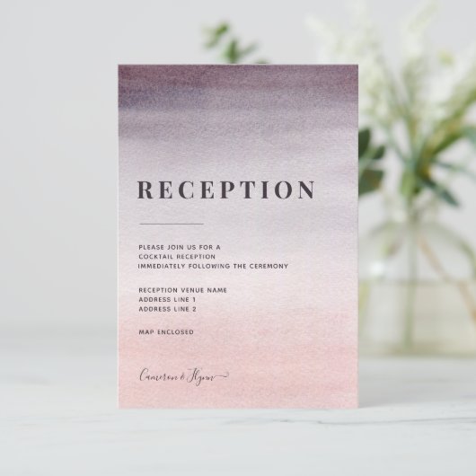 Plum and Pink Ombre Waterverf Wedding Reception Informatiekaartje (Staand voorkant)