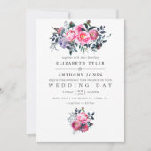 Plum and Pink Waterverf Floral Wedding Invite Kaart (Voorkant)
