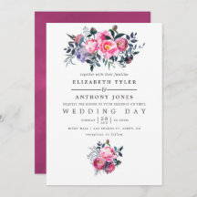 Plum and Pink Waterverf Floral Wedding Invite