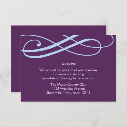 Plum and Powder Blue Swirls Reception Card Informatiekaartje (Voorkant / Achterkant)