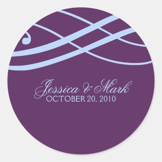 Plum and Powder Blue Swirls Wedding Stickers (Voorkant)