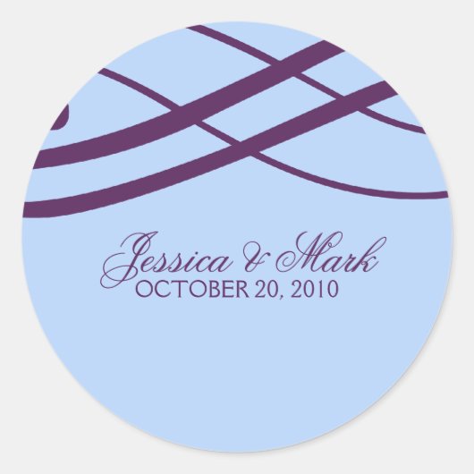 Plum and Powder Blue Swirls Wedding Stickers (Voorkant)