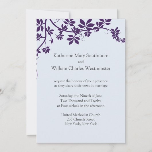 Plum and Powder Blue Wedding Invitations Kaart (Voorkant)