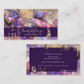 Plum and roze Waterverf Marble Ink & Gold Foil Visitekaartje (Voorkant / Achterkant)