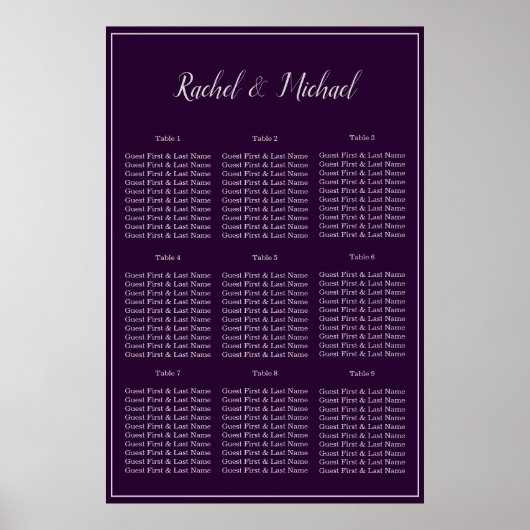 Plum and Silver Lovely Grace Seating Chart Poster (Voorkant)