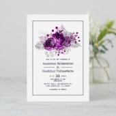 Plum and Silver Waterverf Wedding Folie Uitnodiging (Staand Voorkant)