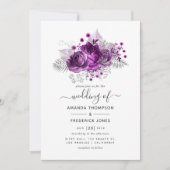 Plum and Silver Waterverf Wedding Kaart (Voorkant)