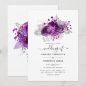 Plum and Silver Waterverf Wedding Kaart (Voorkant / Achterkant)