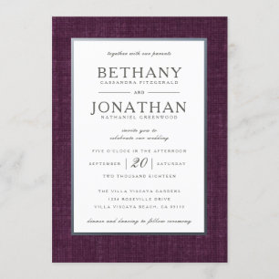 Plum and Silver Wedding Invitation Kaart