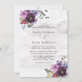 Plum and Violet Chic Peony Wedding Invitation Kaart (Voorkant)