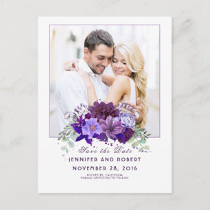Plum and Violet Paars Floral Save the Date Aankondigingskaart