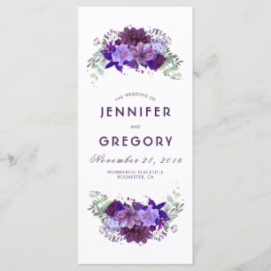 Plum and Violet Paars Floral Wedding Programs Programmakaart